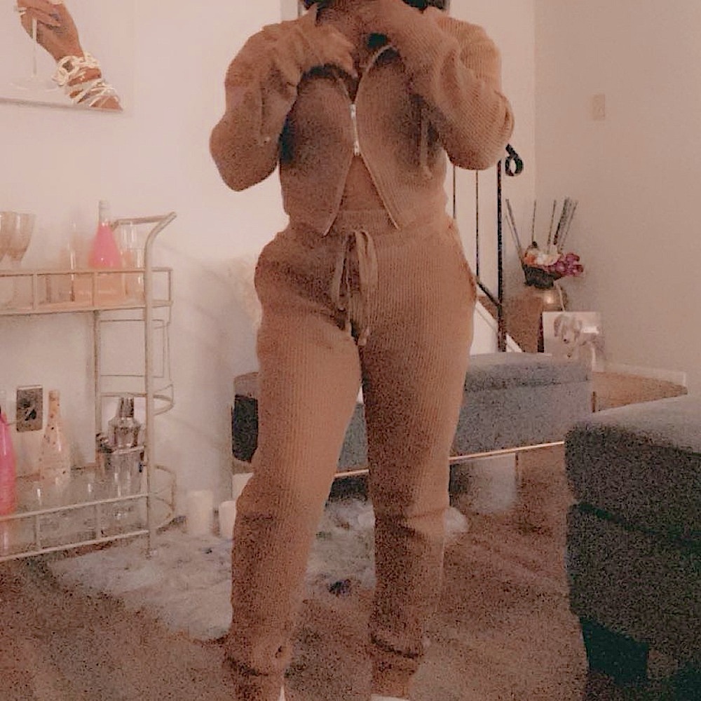 Brown waffle knit jogger set - Picture 5 of 17